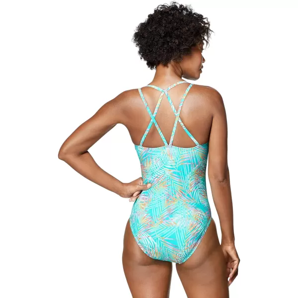 Speedo Womens Swimsuit One Piece VNeck Strappy Back Contemporary CutOcean Depths