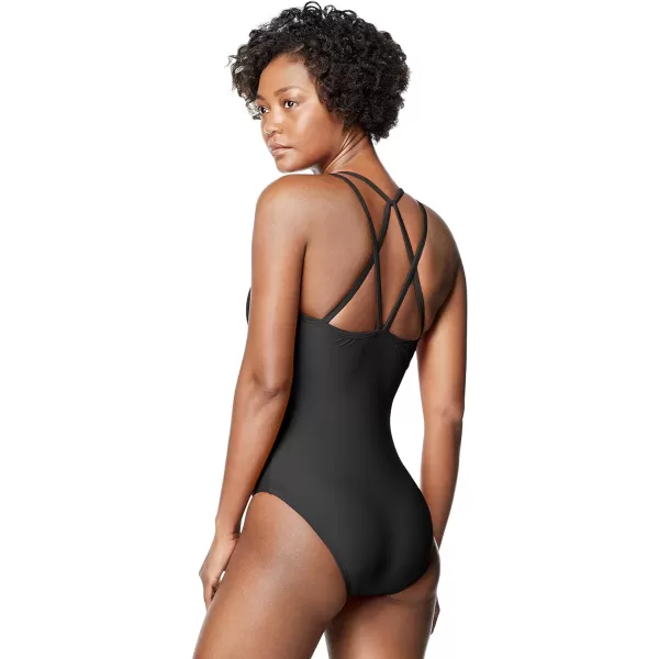 Speedo Womens Swimsuit One Piece VNeck Strappy Back Contemporary CutSpeedo Black