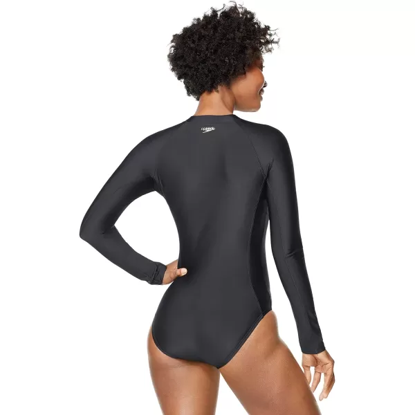 Speedo Womens Swimsuit One Piece Zip Front Long Sleeve Paddle SuitSpeedo Black
