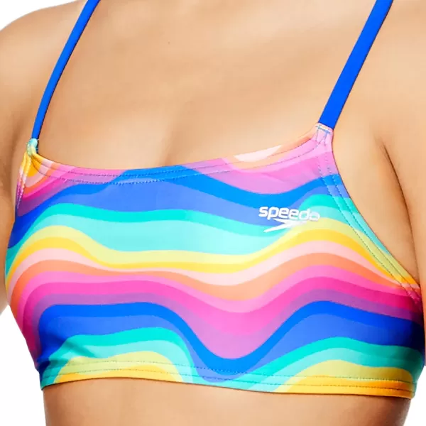 Speedo Womens Swimsuit Top Bikini Endurance Strappy Back DemiRainbow Wave
