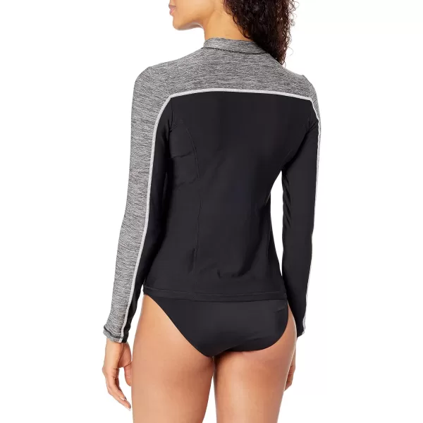 Speedo Womens Uv Swim Shirt Long Sleeve Full Zip Front RashguardHeather Speedo Black