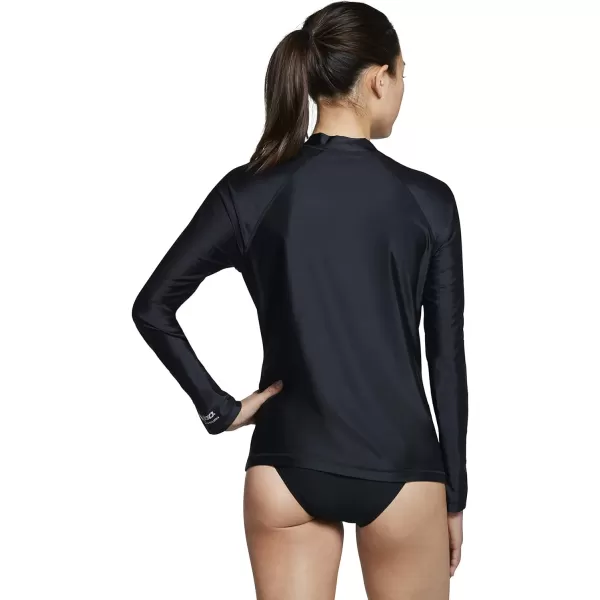 Speedo Womens Uv Swim Shirt Long Sleeve Full Zip Front RashguardNew Speedo Black