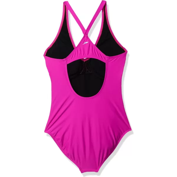 Speedo Womens VNeck One Piece Swimsuit with Underwire Black 10Swimsuit One Piece Powerflex Vneck Solid  Manufacturer Discontinued Very Fuchsia