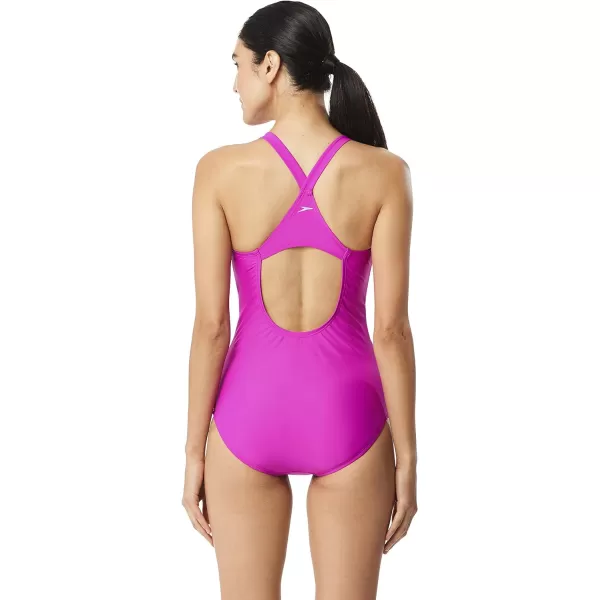 Speedo Womens VNeck One Piece Swimsuit with Underwire Black 10Swimsuit One Piece Powerflex Vneck Solid  Manufacturer Discontinued Very Fuchsia