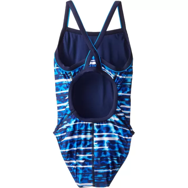 Speedo girls Swimsuit One Piece Powerflex Flyback Striped Youth Team ColorsBig Girls Got You Blue