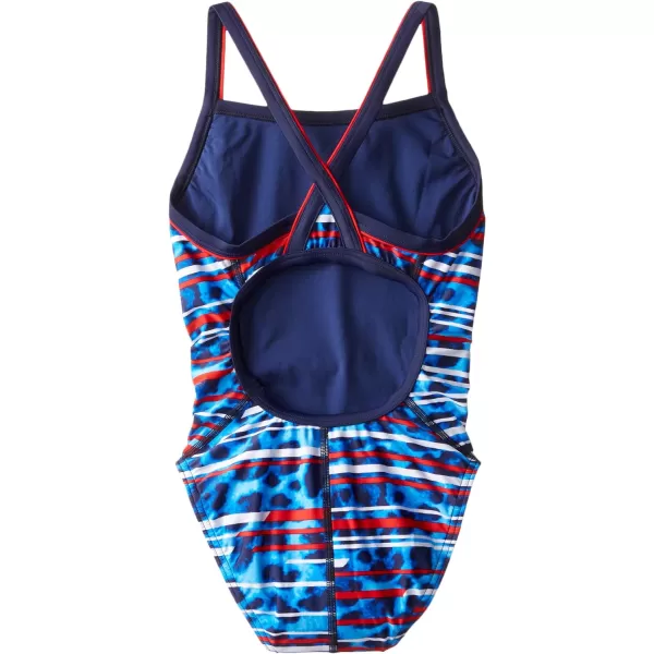 Speedo girls Swimsuit One Piece Powerflex Flyback Striped Youth Team ColorsBig Girls Got You NavyRedWhite