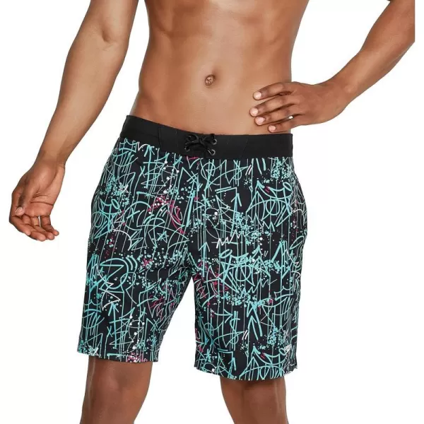 Mens Swim Trunk Knee Length Boardshort Bondi Printed18 Spray Porcelain