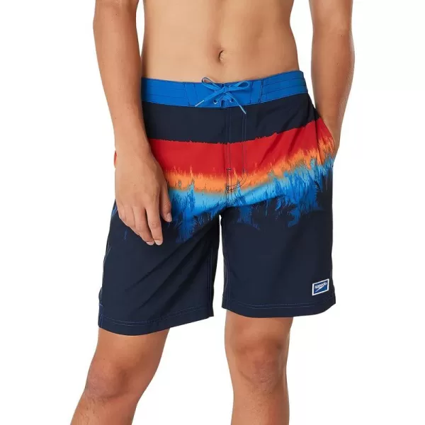 Mens Swim Trunk Knee Length Boardshort Bondi Printed20 Above the Trees Peacoat