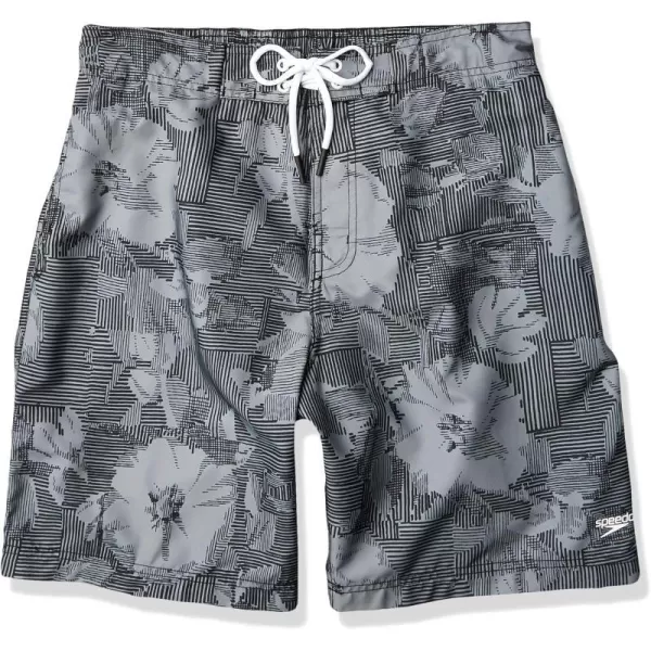 Mens Swim Trunk Knee Length Boardshort Bondi PrintedBlackGrey