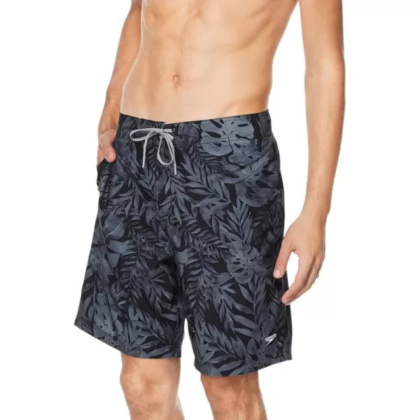 Mens Swim Trunk Knee Length Boardshort Bondi PrintedJungle Anthracite