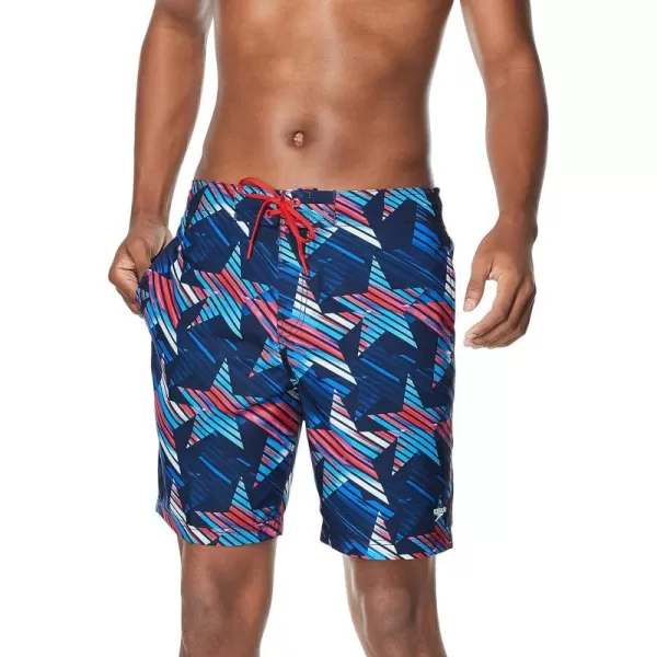 Mens Swim Trunk Knee Length Boardshort Bondi PrintedStars High Risk Red