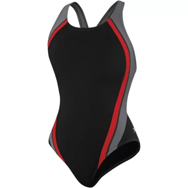 Speedo Big Girls Quark Splice SwimsuitLarge BlackRed