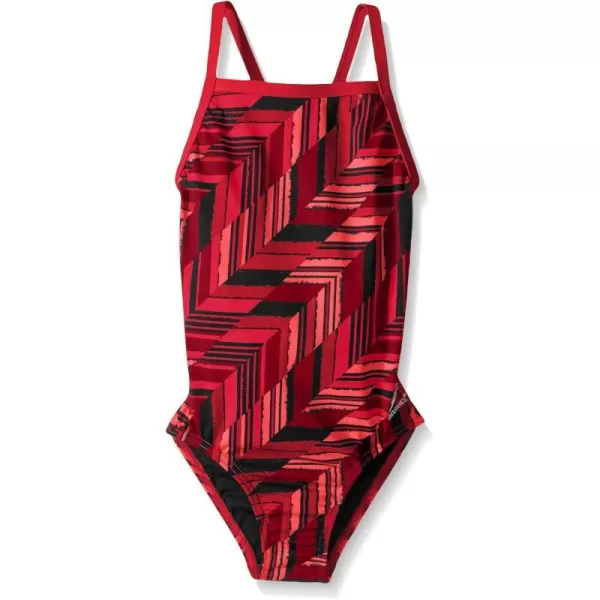 Speedo Girls Swimsuit One Piece Endurance Flyback Striped Youth Team ColorsAngles Speedo Red