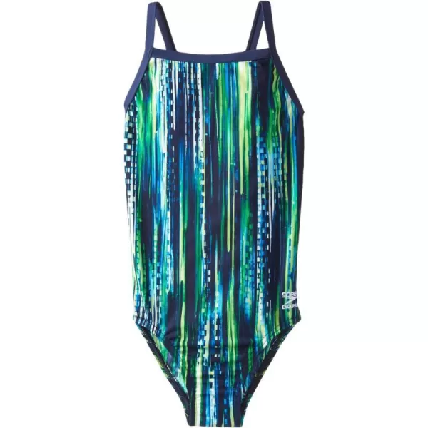 Speedo Girls Swimsuit One Piece Endurance Flyback Striped Youth Team ColorsDiscontinuedDeep Within BlueGreen