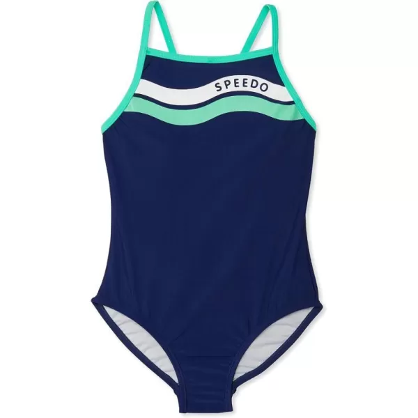 Speedo Girls Swimsuit One Piece Thin StrapsLogo Blue Harmony