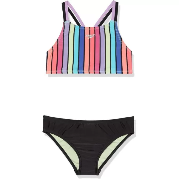 Speedo Girls Swimsuit Two Piece Bikini SetRainbow Stripe Anthracite