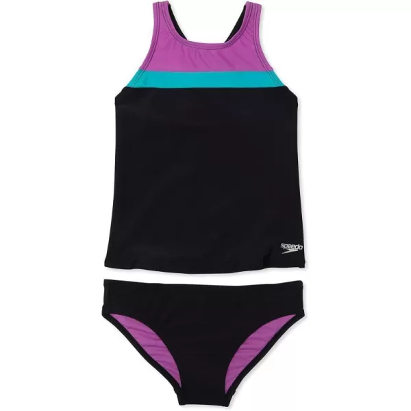 Speedo Girls Swimsuit Two Piece Tankini Mesh Thick StrapSpeedo Black