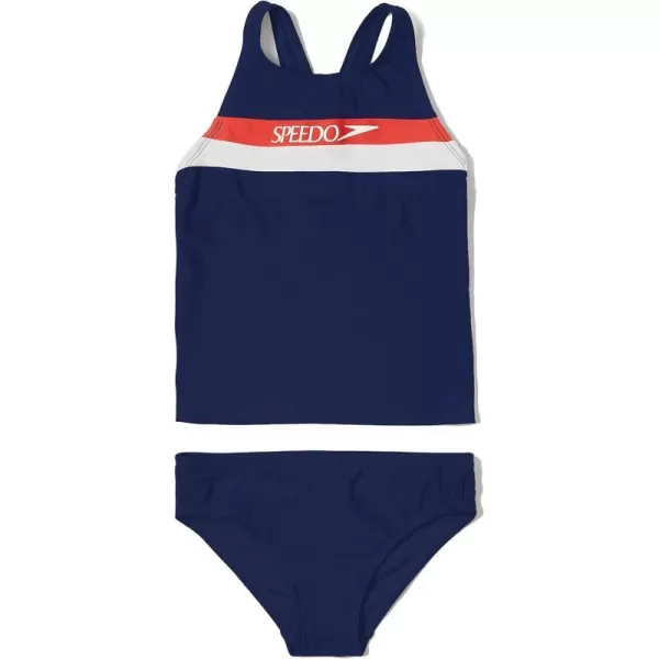 Speedo Girls Swimsuit Two Piece Tankini Thick StrapRedWhiteBlue