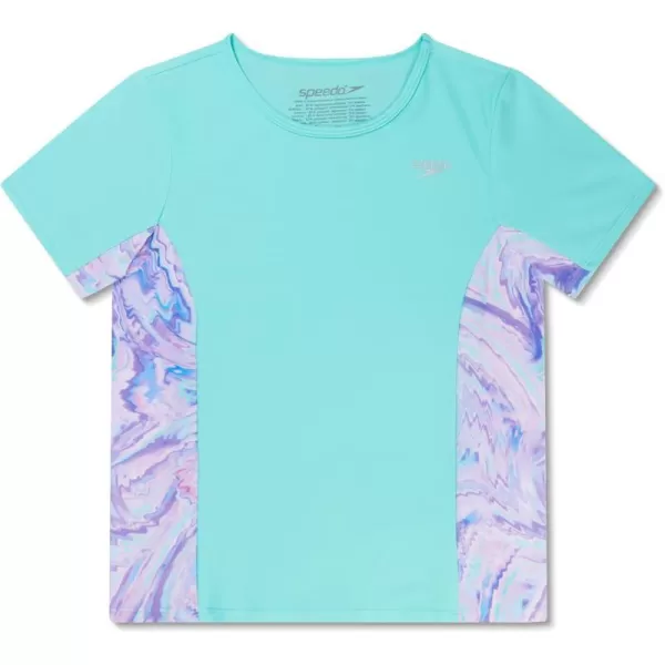 Uv Swim Shirt Short Sleeve Printed Rashguard Seaside Marble