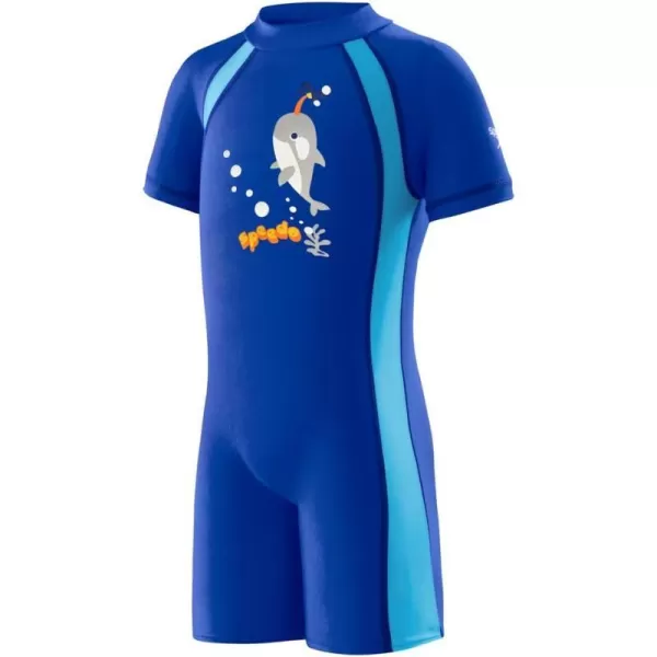 Speedo Kids Swimsuit One Piece Short Sleeve Rashguard Begin to Swim PrintDeep Sapphire