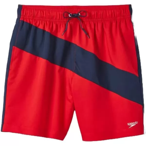 Speedo Mens 75 Volley Swim Trunks Colorblock Red