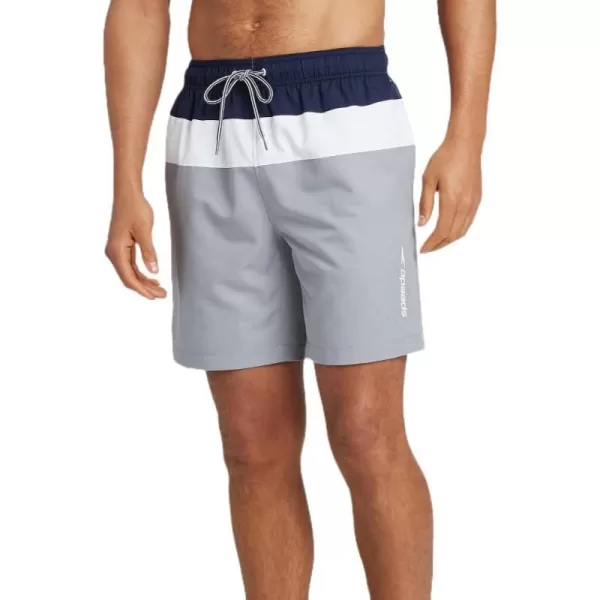 Speedo Mens 8 Colorblock Swim Shorts Navy BlueWhiteGray