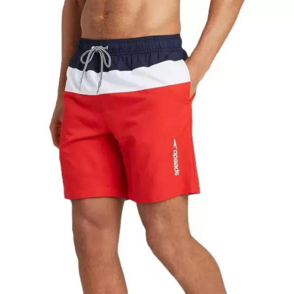 Speedo Mens 8 Colorblock Swim Shorts NavyWhiteRed