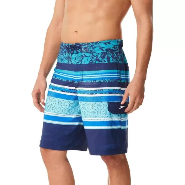 Speedo Mens Swim Trunk Knee Length Boardshort EBoard StripedDiscontinuedAssemble Marine Green