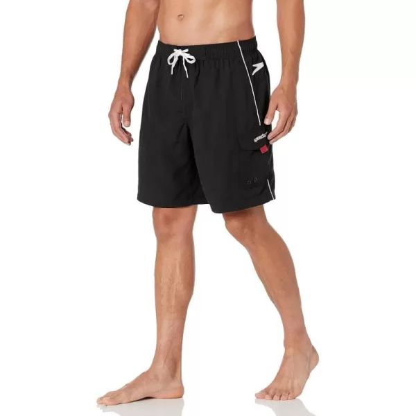 Speedo Mens Swim Trunk Knee Length Marina VolleyBlackWhite