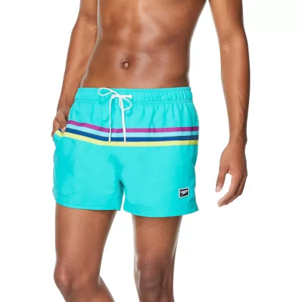 Speedo Mens Swim Trunk Short Length Redondo StripedBlue Atoll Block