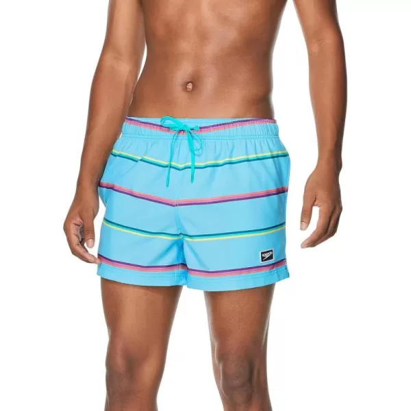 Speedo Mens Swim Trunk Short Length Redondo StripedQuad Blue Atoll