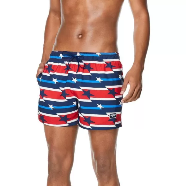 Speedo Mens Swim Trunk Short Length Redondo StripedRedWhiteBlue