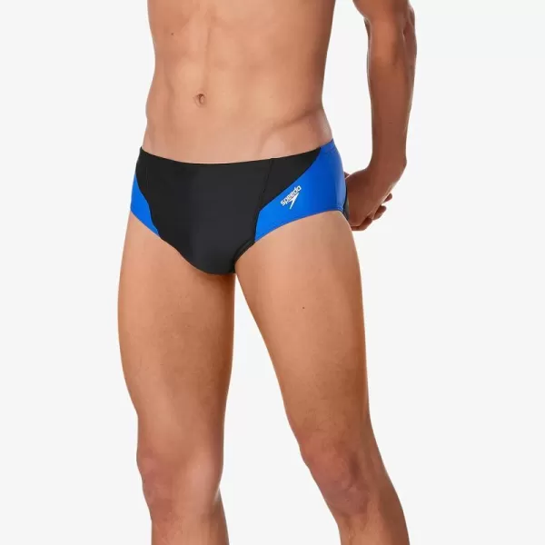 Speedo Mens Swimsuit Brief Powerflex Eco Revolve Splice Team ColorsBlackBlue