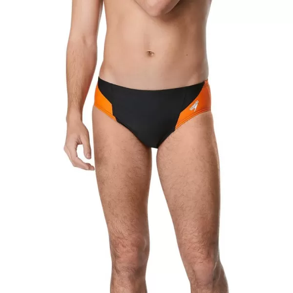 Speedo Mens Swimsuit Brief Powerflex Eco Revolve Splice Team ColorsBlackOrange