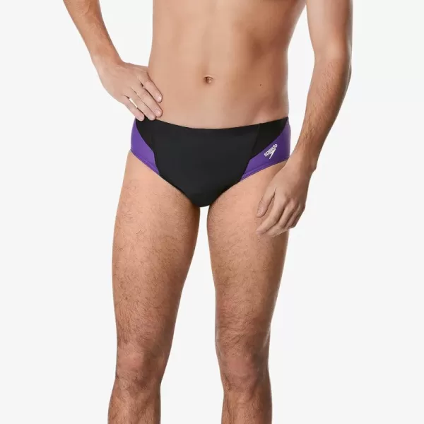 Speedo Mens Swimsuit Brief Powerflex Eco Revolve Splice Team ColorsBlackPurple