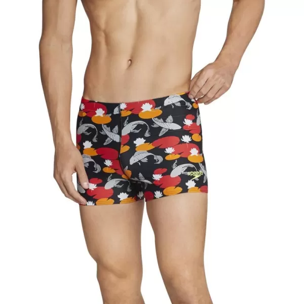 Speedo Mens Swimsuit Square Leg PrintedBlackRed