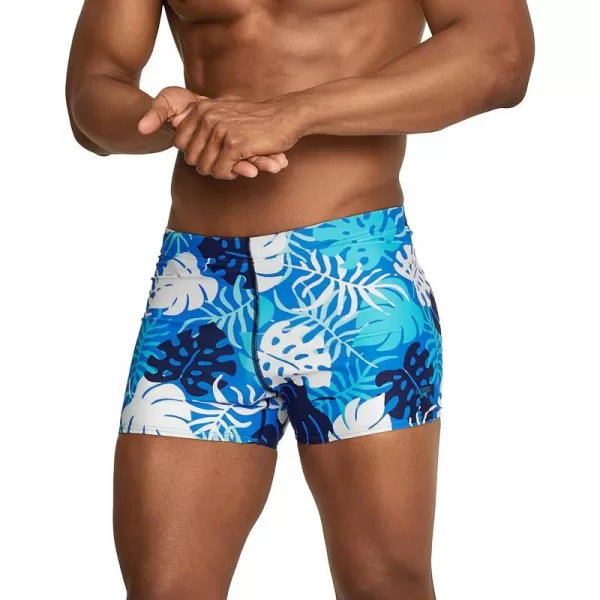 Speedo Mens Swimsuit Square Leg PrintedPalm Blue RadianceAtoll