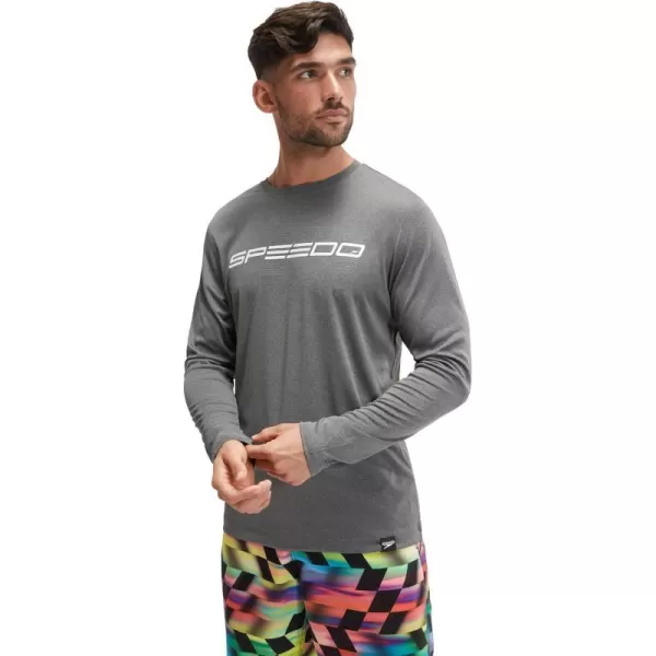 Speedo Mens Uv Swim Shirt Graphic Long Sleeve TeeStacked Logo Anthracite