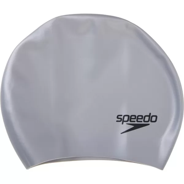 Speedo UnisexAdult Swim Cap Silicone Long HairSilver