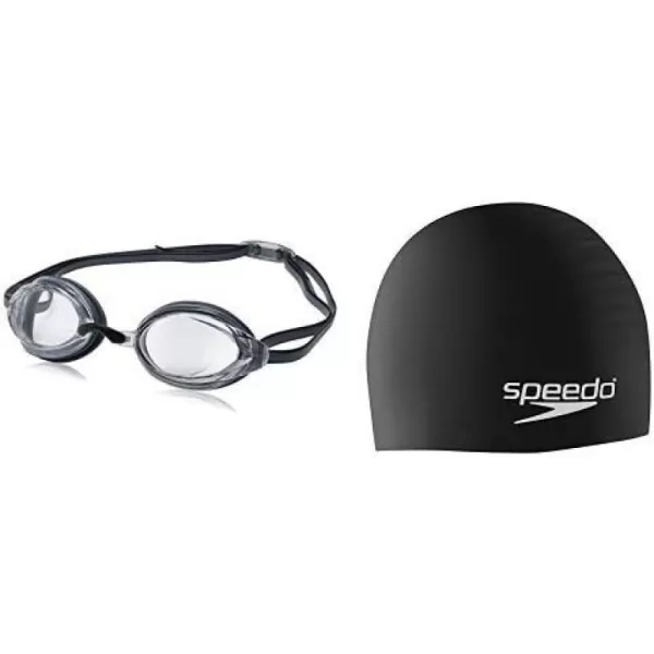 Speedo UnisexAdult Swim Goggles Vanquisher 20Clear W Speedo Black Cap