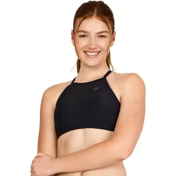 Speedo Womens High Neck Top Bikini Top black Small2022 Speedo Black