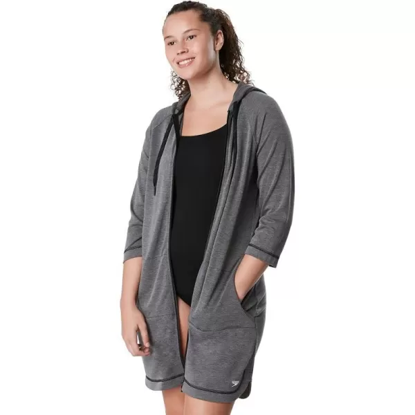 Speedo Womens Hooded Aquatic Fitness Robe and CoverUp with Full Front ZipAsphalt