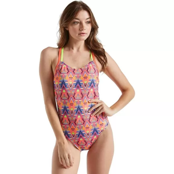 Pink/Orange Swimsuit One Piece Endurance Lite Double Cross Back Printed - Manufacturer Discontinued