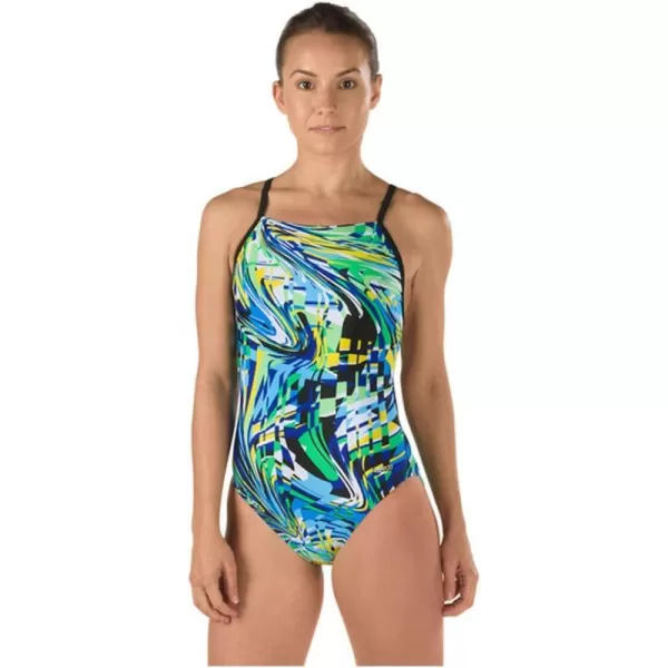 Speedo Womens Pro lt Rainbow dust Free Back one Piece SwimsuitRio Dreams Blue