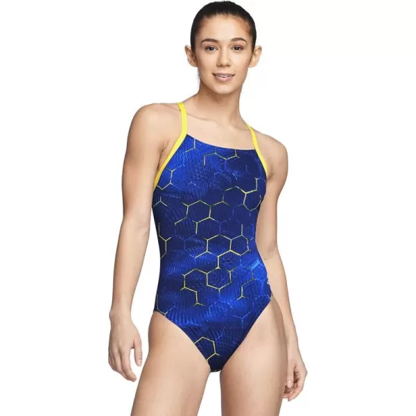 Speedo Womens Solar Boom Flyback SwimsuitEmerging NavyGold