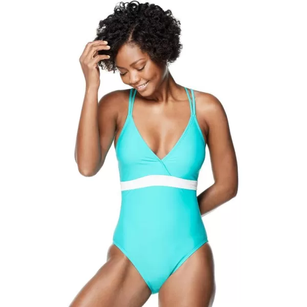 Speedo Womens Swimsuit One Piece Adjustable Crossback Contemporary CutCeramic