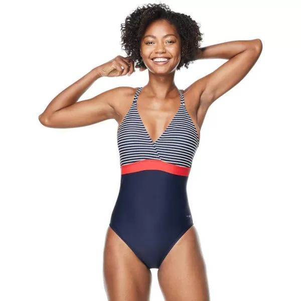 Speedo Womens Swimsuit One Piece Adjustable Crossback Contemporary CutPeacoat