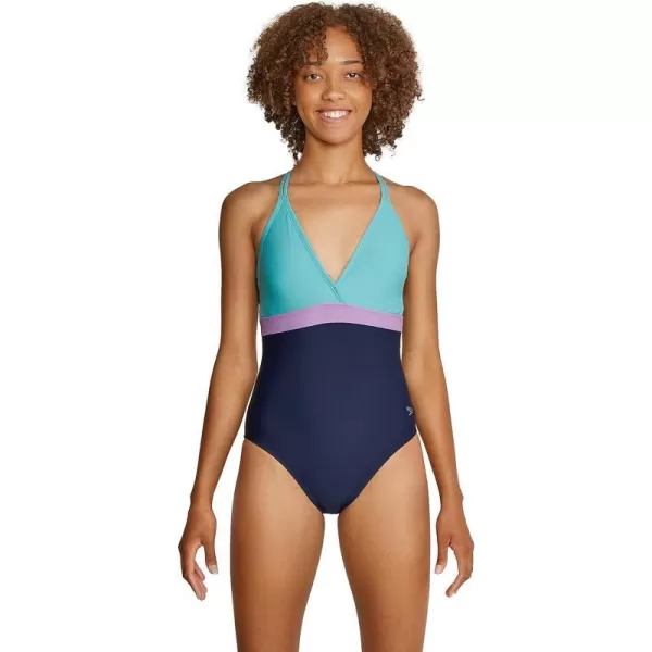 Speedo Womens Swimsuit One Piece Adjustable Crossback Contemporary CutPorcelain