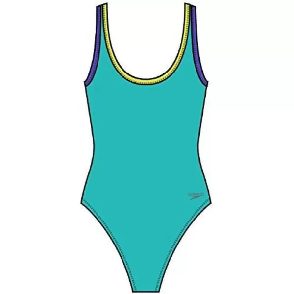 Speedo Womens Swimsuit One Piece Contrast Binding High CutCeramic