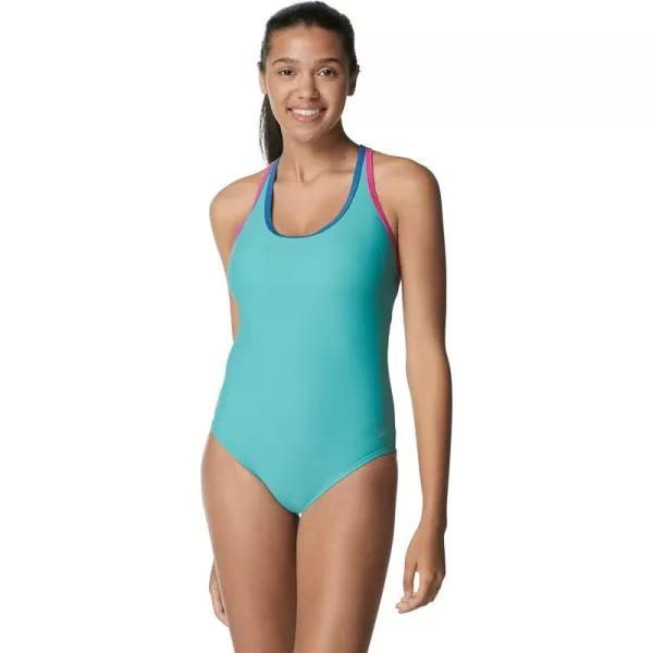 Speedo Womens Swimsuit One Piece Contrast Binding High CutPorcelain